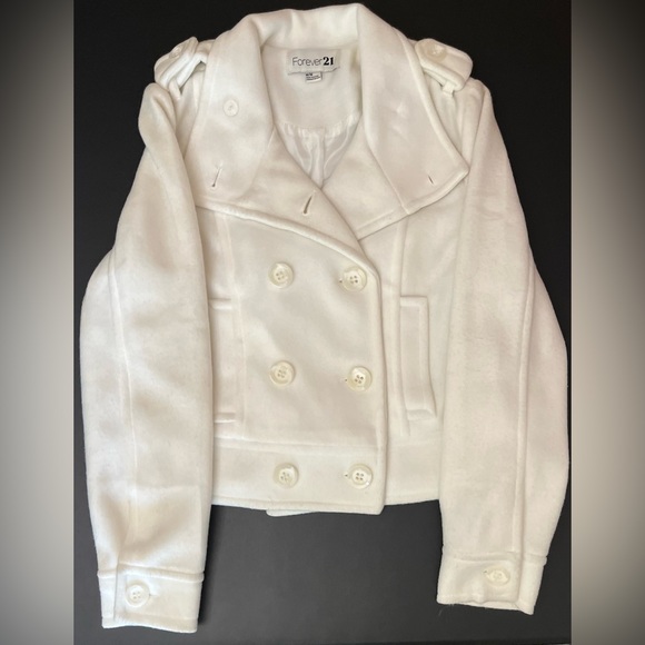 Forever 21 Jackets & Blazers - Forever 21 White Pea Coat Tailored Fit